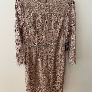 Marina Crew Neck 3/4 Sleeve Lace Beaded Waist Dress
